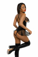 Боди SABRINA из материала Wetlook с интимным доступом и открытым декольте, черное, M